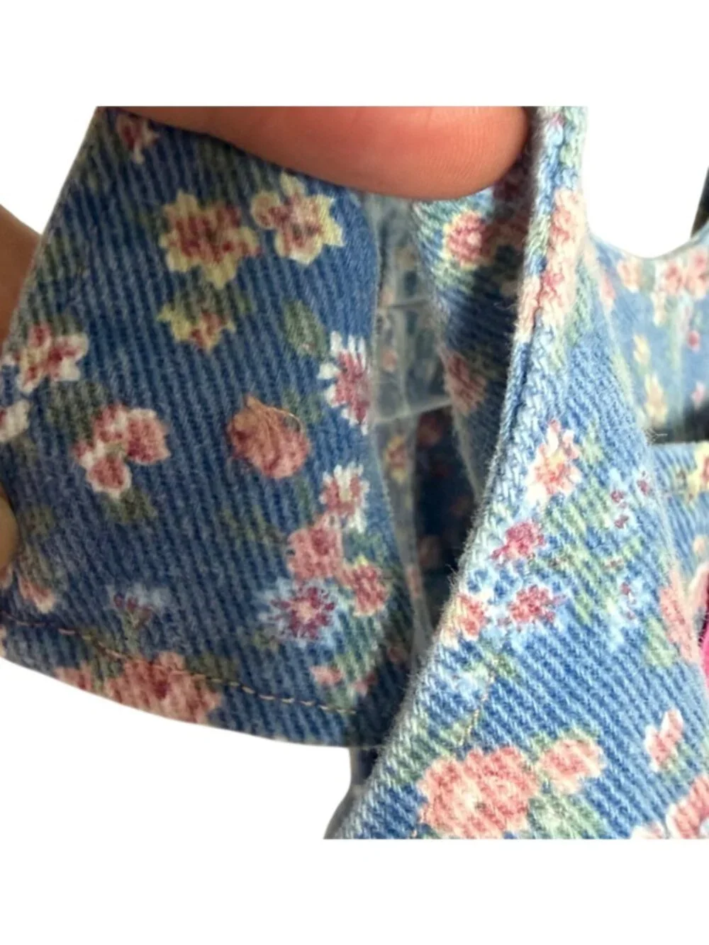 Vintage OshKosh Bgosh Floral Denim Girls Overall Dress 18M Blue Pink Altered